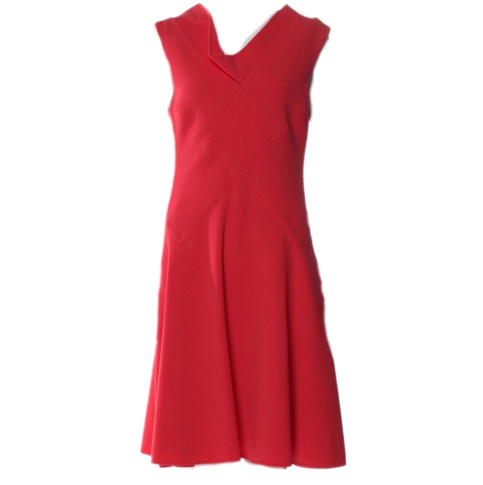 ♧$3,400 OSCAR DE LA RENTA CORAL RED WOOL PICASSO RUNWAY DRESS US 12 - Picture 9 of 14